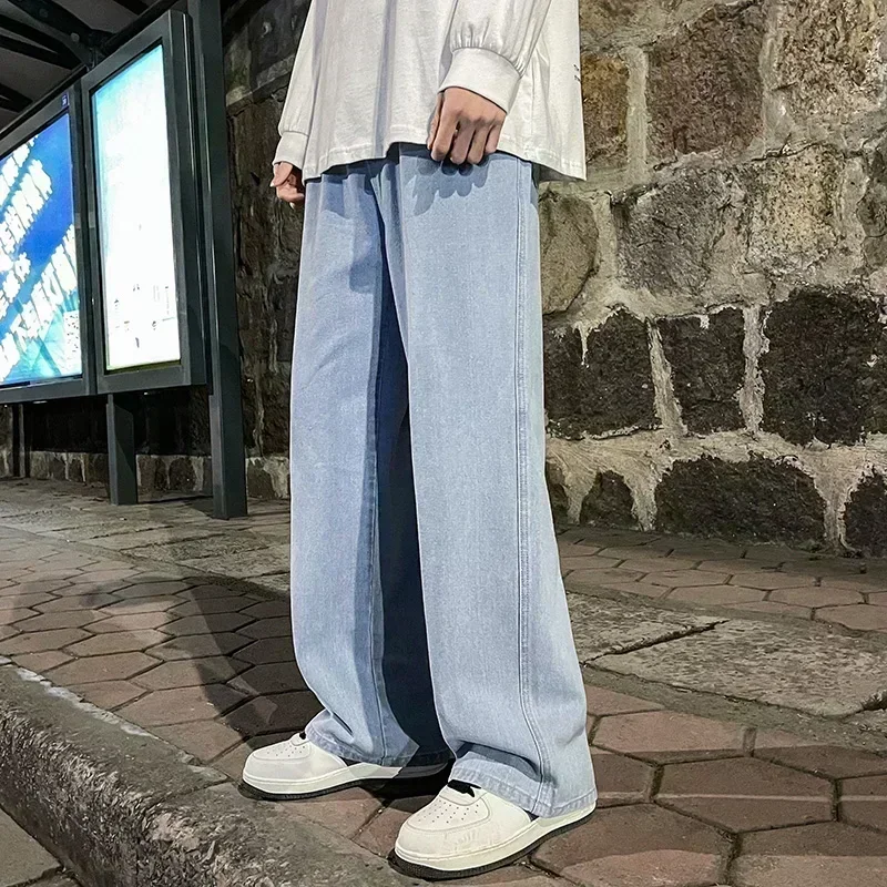 Ropa nueva de calle para hombre, pantalones vaqueros holgados de estilo coreano a la moda, pantalones de pierna ancha rectos holgados, ropa de marca para hombre, negro, azul claro, 2026 - Imagen 2