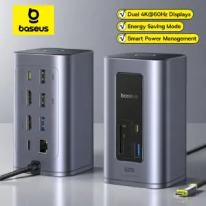 Baseus-HUB USB C 12 en 1 a HDMI, adaptador USB 3,2 de pantalla Dual de 4K @ 60Hz con estación de acoplamiento RJ45 SD TF PD de 100W para Hub Mac de ventana