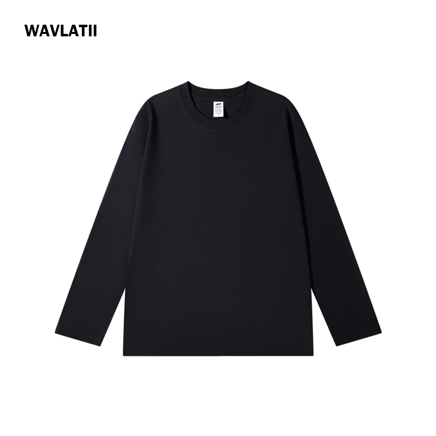 WAVLATII Nuevas camisetas de manga larga para mujer, color azul, 230 GSM, informales, holgadas, para dama, lisas, básicas, blancas, negras, WLT2470 - Imagen 5