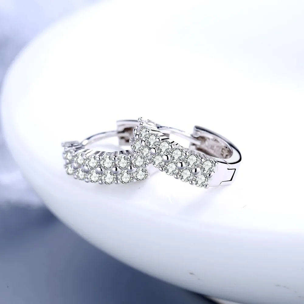URMYLADY-pendientes de aguja de Plata de Ley 925, joyería de calidad a la moda, perno redondo de circón de cristal de doble fila - Imagen 5