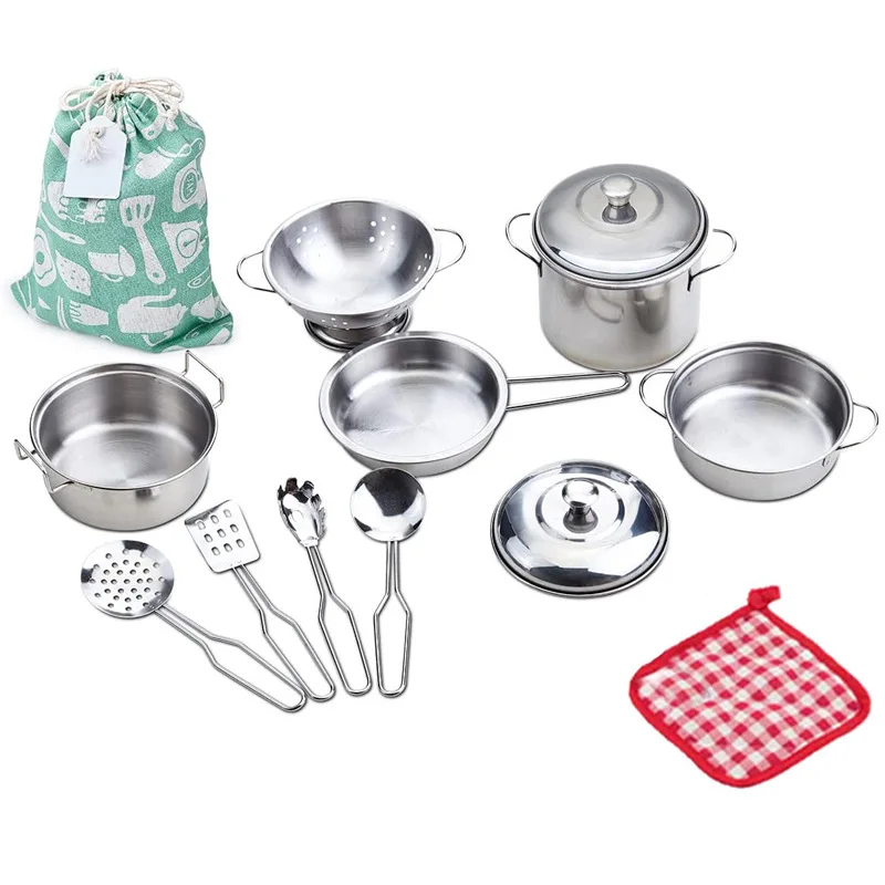 Juego de Cocina de Juguete para Niños, de Acero Inoxidable, con Utensilios de Cocina, Olla, Pala y Accesorios para Jugar a Cocinar - Imagen 6