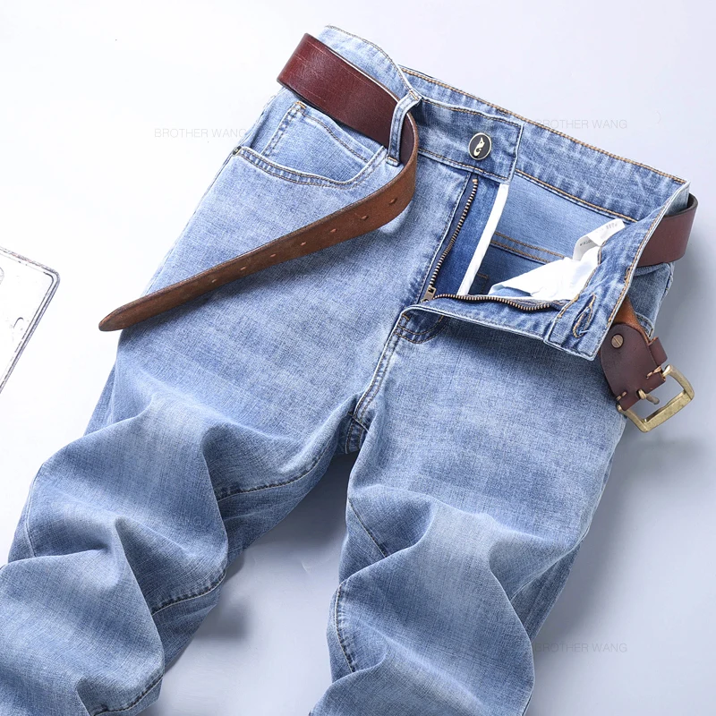 Pantalones vaqueros ajustados azul claro de primavera para hombre, pantalones vaqueros de tela elástica informales con estilo, pantalones clásicos gris humo - Imagen 6