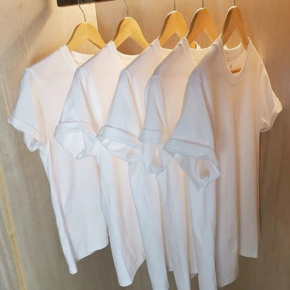 Camisetas lisas de algodón 100% para hombre y mujer, camisetas blancas de manga corta, camiseta informal holgada y transpirable con cuello redondo, Tops para parejas, 2 uds. - Imagen 5