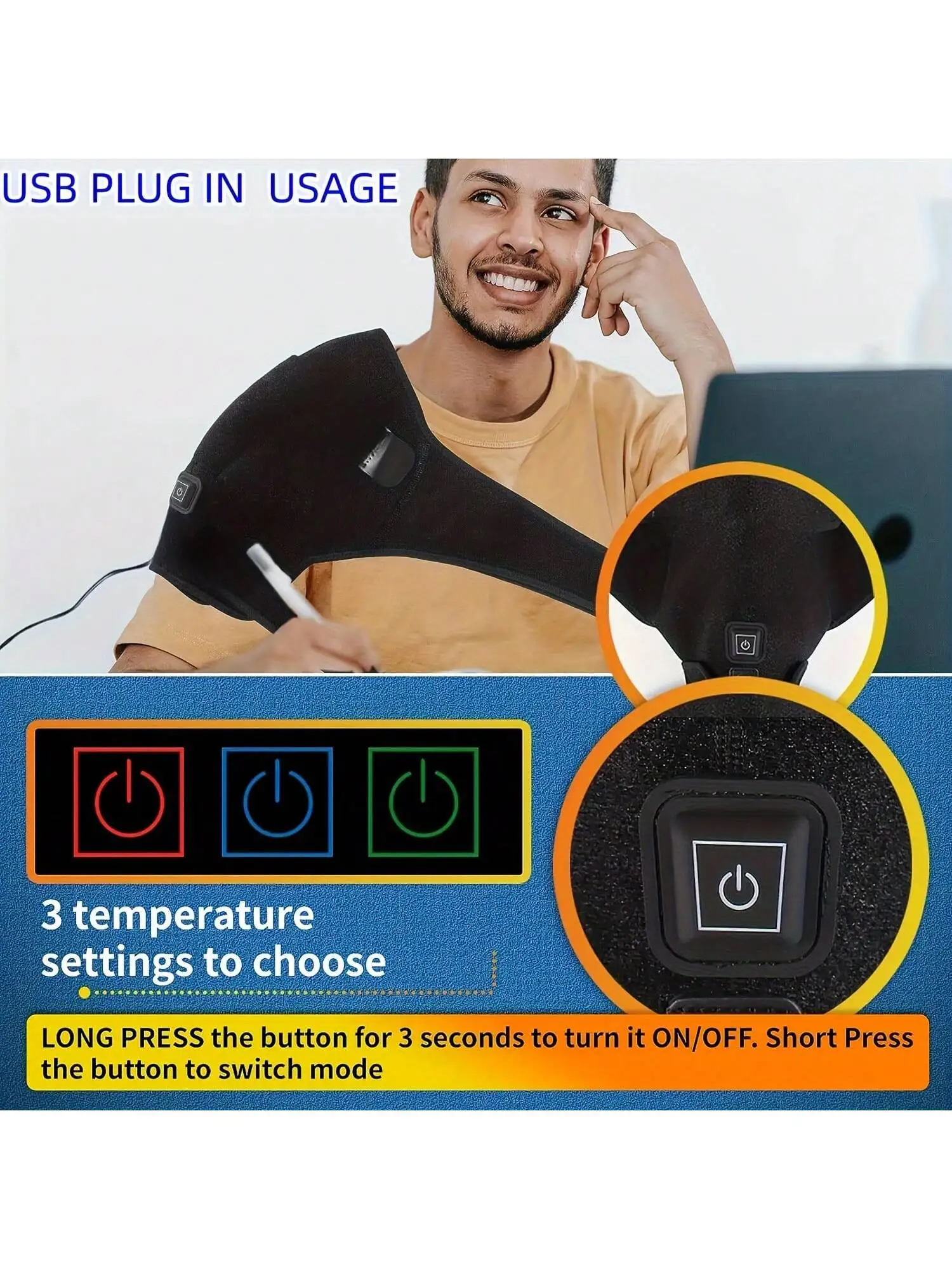 Almohadilla térmica vibratoria para hombros y rodillas 2026, para calentar y aliviar el dolor en codos y hombros durante el ejercicio y fitness. - Imagen 3