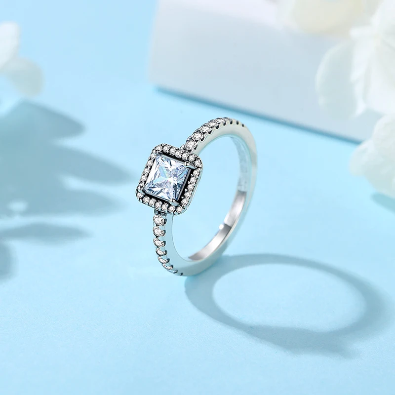 Anillos de plata de ley 925 para mujer, corona Original, corazón de amor, espoleta, compromiso, boda, anillo de cristal de oro rosa, joyería de lujo - Imagen 2