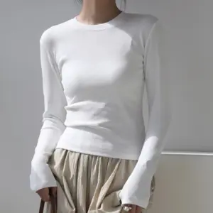 Camiseta de algodón con cuello redondo y manga larga para mujer, tops cortos sexys, otoño 2026, camisetas básicas ajustadas informales negras y blancas para mujer