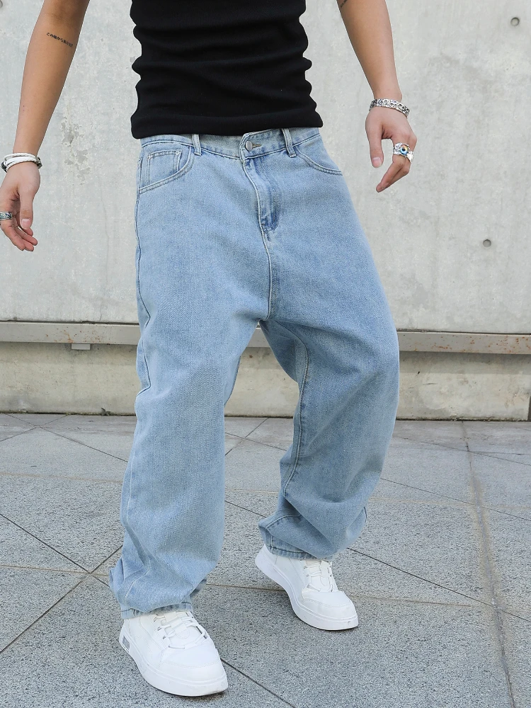 Primavera otoño hombres pantalones vaqueros holgados rectos de gran tamaño pantalones vaqueros casuales sueltos ropa de calle de Color sólido moda Y2k pantalones de pierna ancha