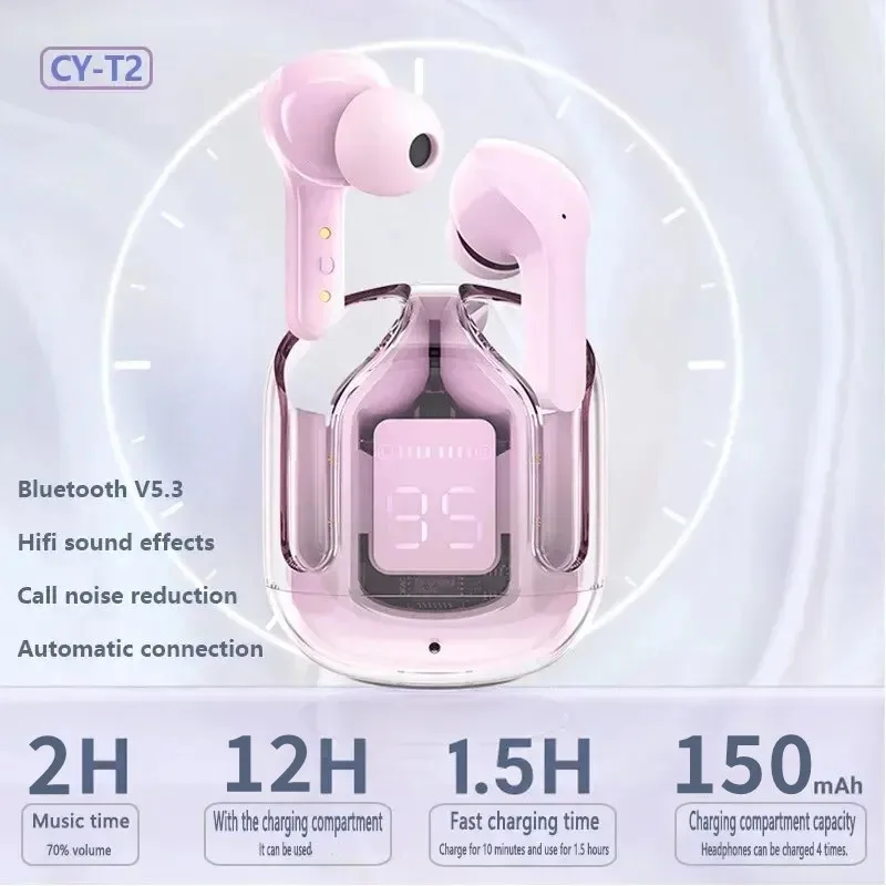 Auriculares inalámbricos T2 originales, cascos con Bluetooth, transparentes, HIFI, LED, pantalla Digital, sonido estéreo, para Xiaomi - Imagen 2