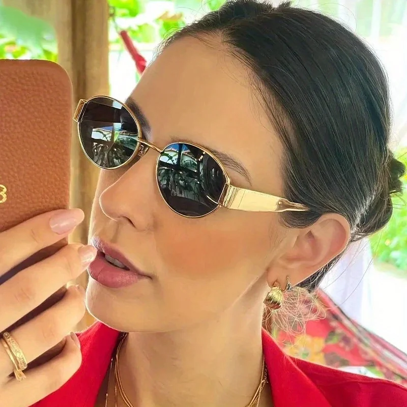 Gafas de sol ovaladas para mujeres y hombres, gafas de sol con montura metálica de moda, tonos clásicos - Imagen 2