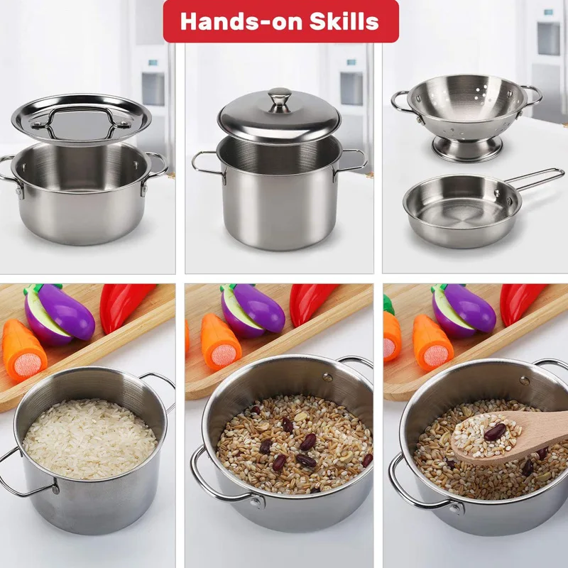 Juego de Cocina de Juguete para Niños, de Acero Inoxidable, con Utensilios de Cocina, Olla, Pala y Accesorios para Jugar a Cocinar - Imagen 4