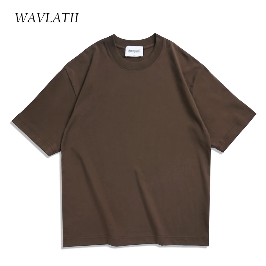 WAVLATII, camisetas de verano de gran tamaño para mujeres y hombres, camisetas informales marrones para mujer, ropa de calle coreana, camisetas Unisex básicas sólidas para jóvenes, geniales camisetas - Imagen 5