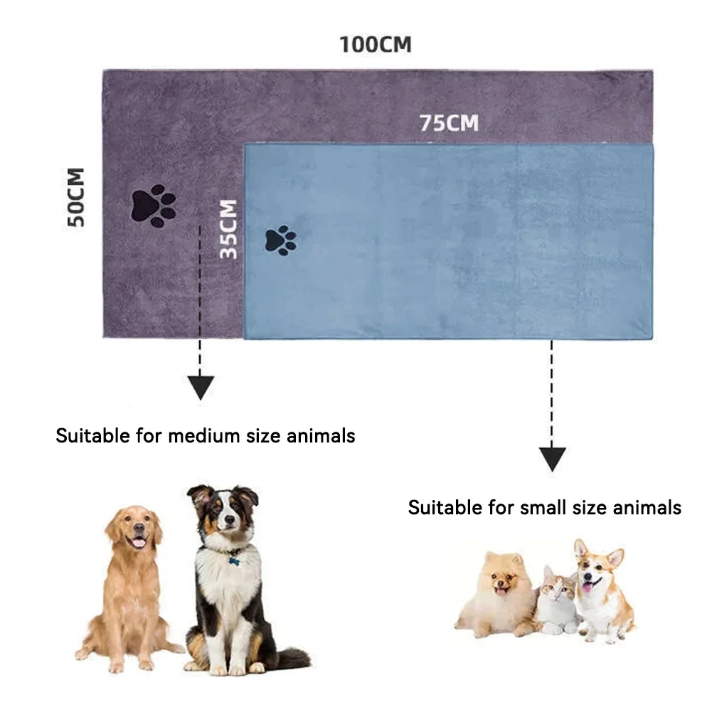 Toalla de Baño para Mascotas de Microfibra, 3 Tamaños Disponibles, Bordada, Súper Suave y Absorbente, para Perros y Gatos, Artículos de Aseo - Imagen 2