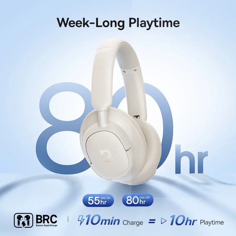 Auriculares Inalámbricos Baseus Bass EH10 NC con Bluetooth 6.0, Cancelación de Ruido de 45 dB, Auriculares Supraaurales con Audio Espacial, 80 Horas de Duración - Imagen 3