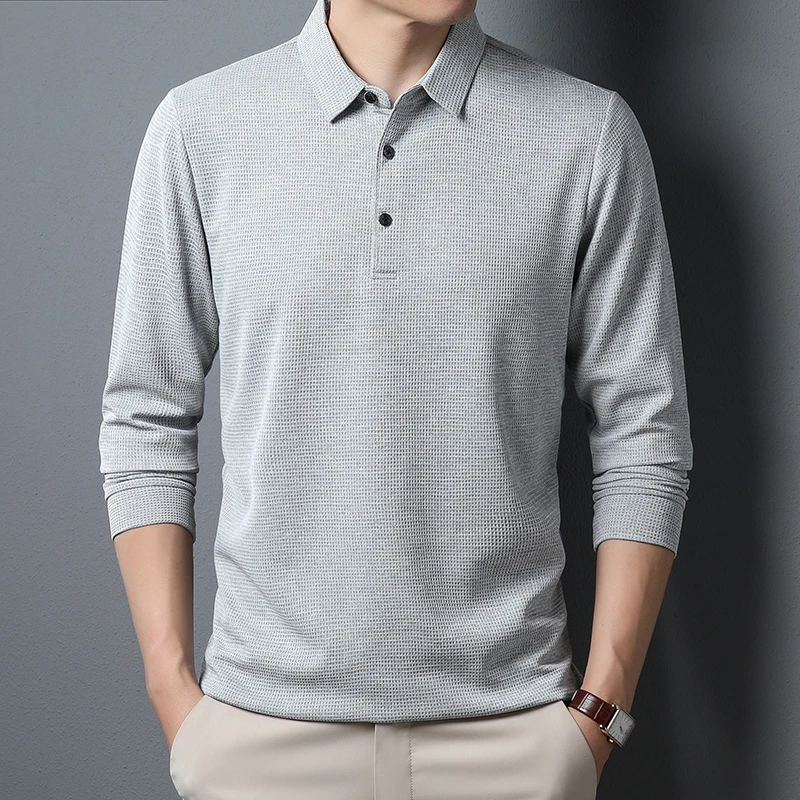 Polo informal de negocios para hombre, camiseta de manga larga, Top cómodo de verano