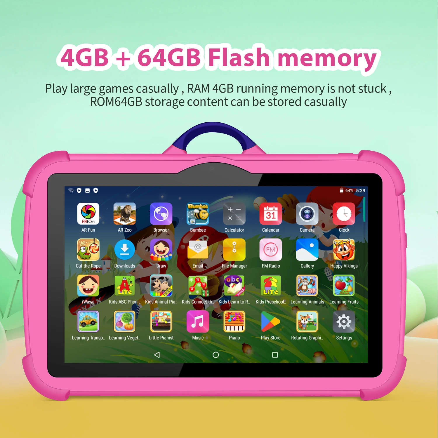 Nuevo patrón de dibujos animados tableta para niños 7 pulgadas Quad Core 4GB RAM 64GB ROM Android juegos educativos de aprendizaje tabletas regalos para niños - Imagen 3