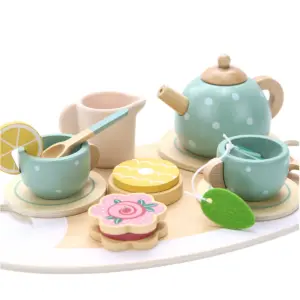 Juego de té de la tarde de simulación de madera para niños, juguete para juego de imitación, juego de rol de aprendizaje de comida, juguetes educativos para edades tempranas para niños pequeños G