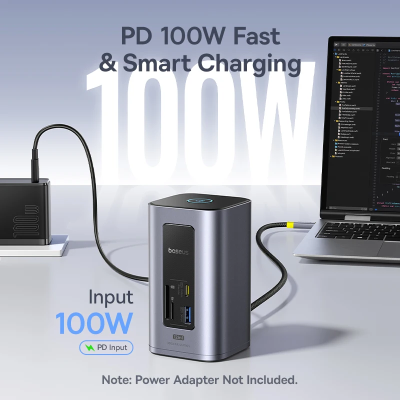 Baseus-HUB USB C 12 en 1 a HDMI, adaptador USB 3,2 de pantalla Dual de 4K @ 60Hz con estación de acoplamiento RJ45 SD TF PD de 100W para Hub Mac de ventana - Imagen 5