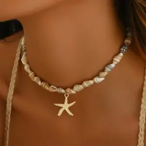 Collar bohemio de cuentas de concha de playa para mujer, Gargantilla con colgante de estrella de mar de estilo océano de verano, joyería para fiesta de vacaciones