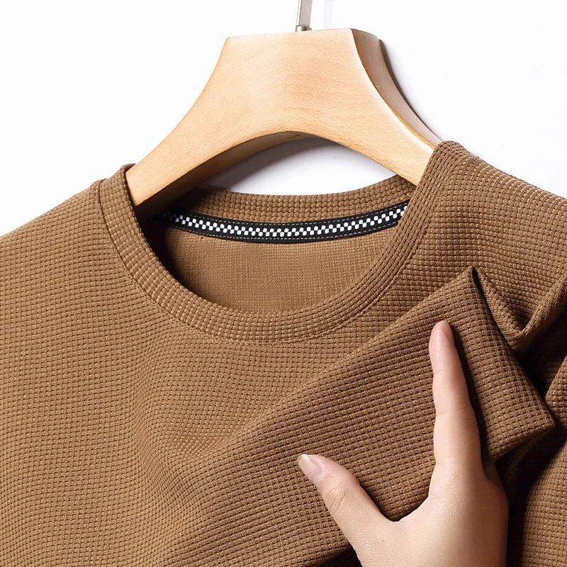 Nueva camiseta de manga corta con cuello redondo y gofres de verano para hombre, Top de manga corta