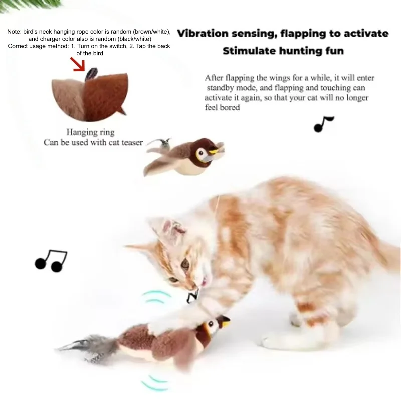 Juguete interactivo de pájaro de imitación para gato, juguetes interactivos para perros, pájaro batiente recargable (sin volar), juguete de peluche activado por tacto para mascotas - Imagen 4