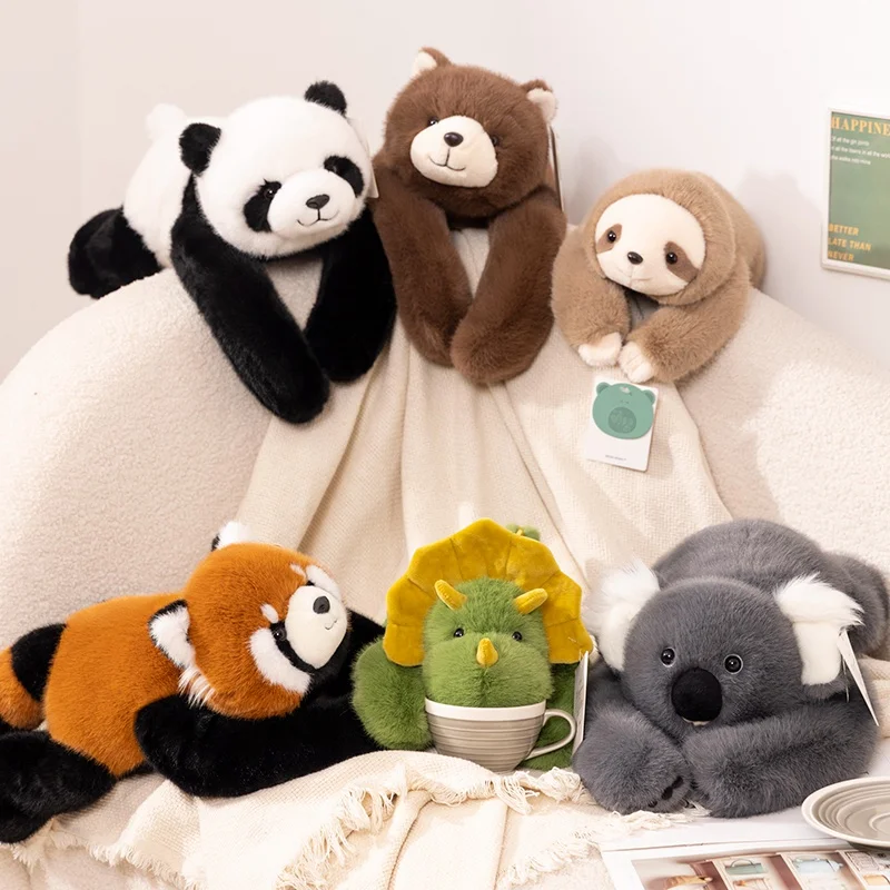 30-65cmKawaii alta calidad bosque Animal muñeco de peluche almohada suave de brazo largo mapache dinosaurio perezoso Panda Koala juguete de peluche decoración del hogar - Imagen 5