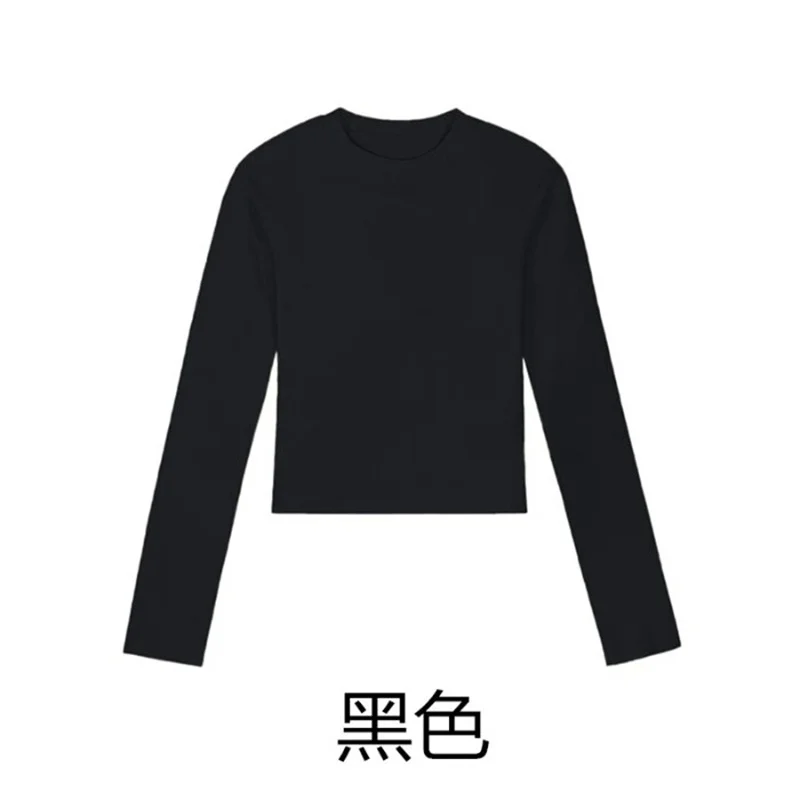 Camiseta de algodón con cuello redondo y manga larga para mujer, tops cortos sexys, otoño 2026, camisetas básicas ajustadas informales negras y blancas para mujer - Imagen 3