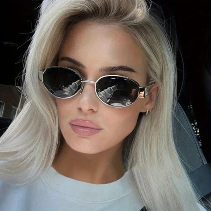 Gafas de sol ovaladas para mujeres y hombres, gafas de sol con montura metálica de moda, tonos clásicos - Imagen 3