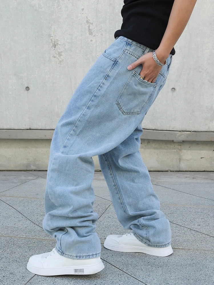 Primavera otoño hombres pantalones vaqueros holgados rectos de gran tamaño pantalones vaqueros casuales sueltos ropa de calle de Color sólido moda Y2k pantalones de pierna ancha - Imagen 4