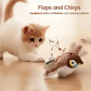 Juguete interactivo de pájaro de imitación para gato, juguetes interactivos para perros, pájaro batiente recargable (sin volar), juguete de peluche activado por tacto para mascotas