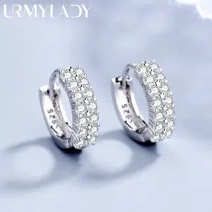 URMYLADY-pendientes de aguja de Plata de Ley 925, joyería de calidad a la moda, perno redondo de circón de cristal de doble fila