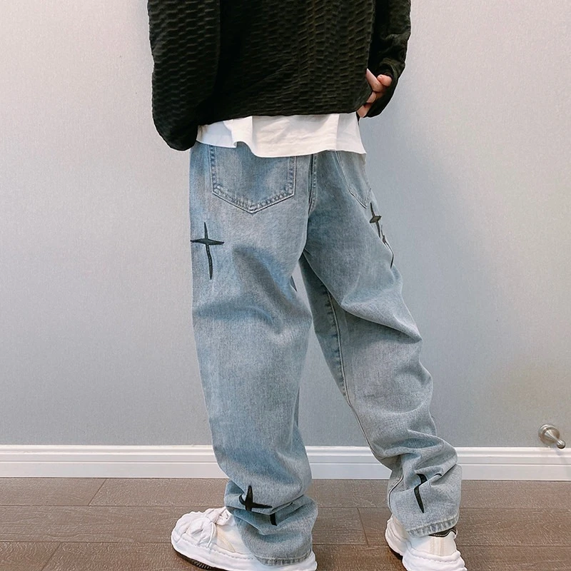 Pantalones vaqueros estampados para hombre, ropa nueva, pantalones vaqueros holgados de pierna ancha, moda coreana, drapeados, rectos, informales, sueltos, Cargo, 2023 - Imagen 3