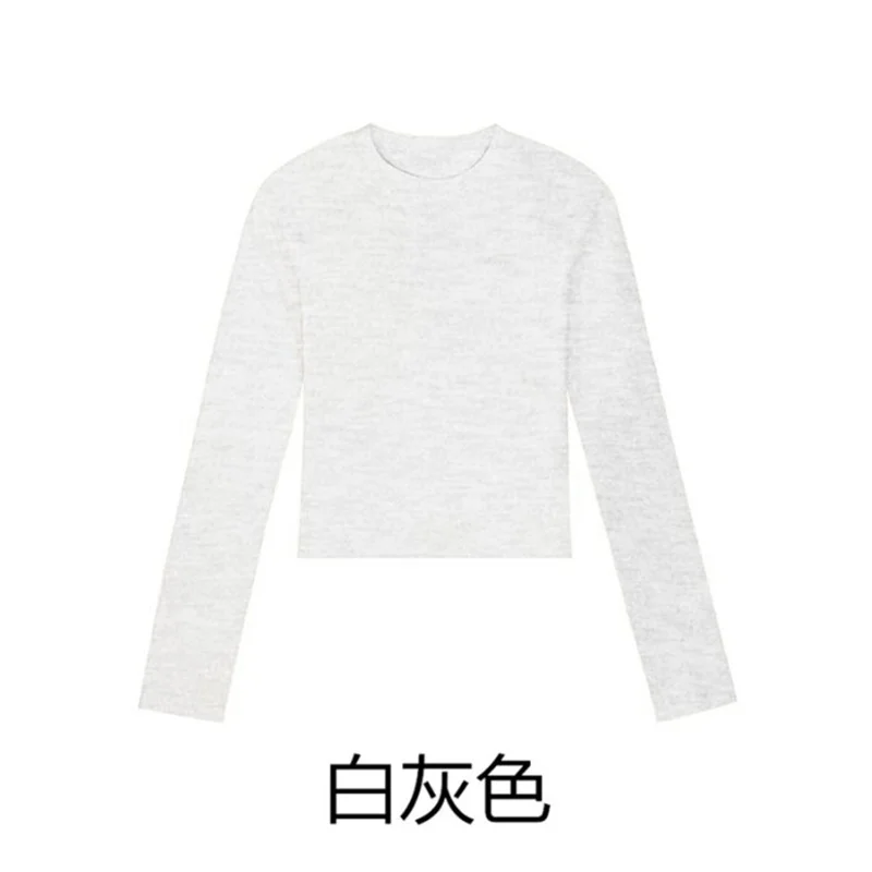 Camiseta de algodón con cuello redondo y manga larga para mujer, tops cortos sexys, otoño 2026, camisetas básicas ajustadas informales negras y blancas para mujer - Imagen 5