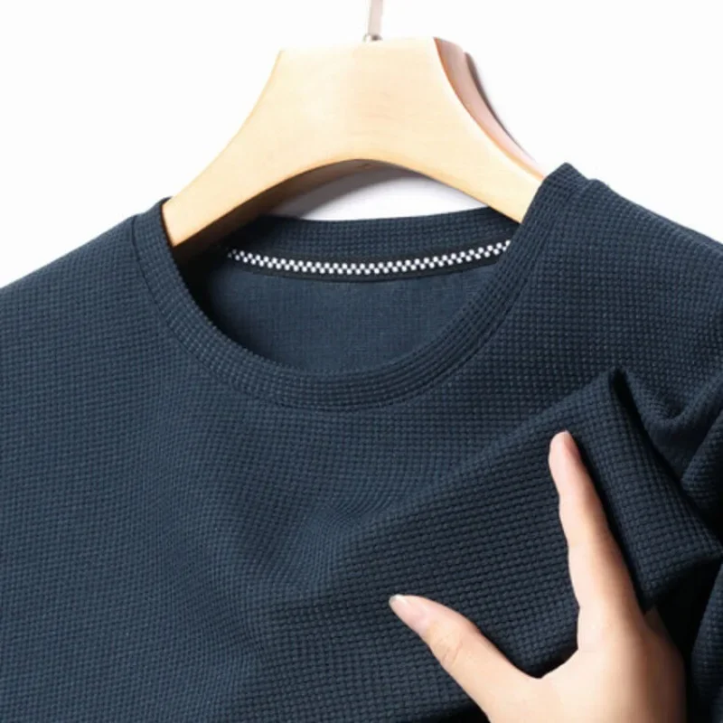 Nueva camiseta de manga corta con cuello redondo y gofres de verano para hombre, Top de manga corta - Imagen 6