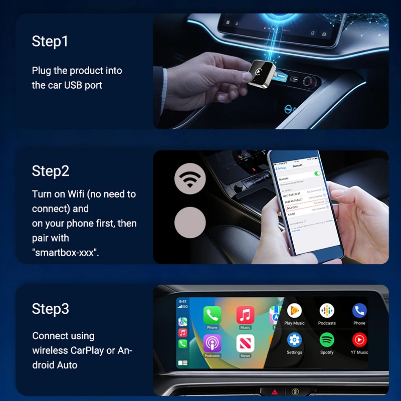 Nuevo Adaptador Inalámbrico 2 en 1 para CarPlay y Android Auto 2026, WiFi de 5 GHz, Tipo-C/USB, Plug and Play, CarPlay Inalámbrico - Imagen 2