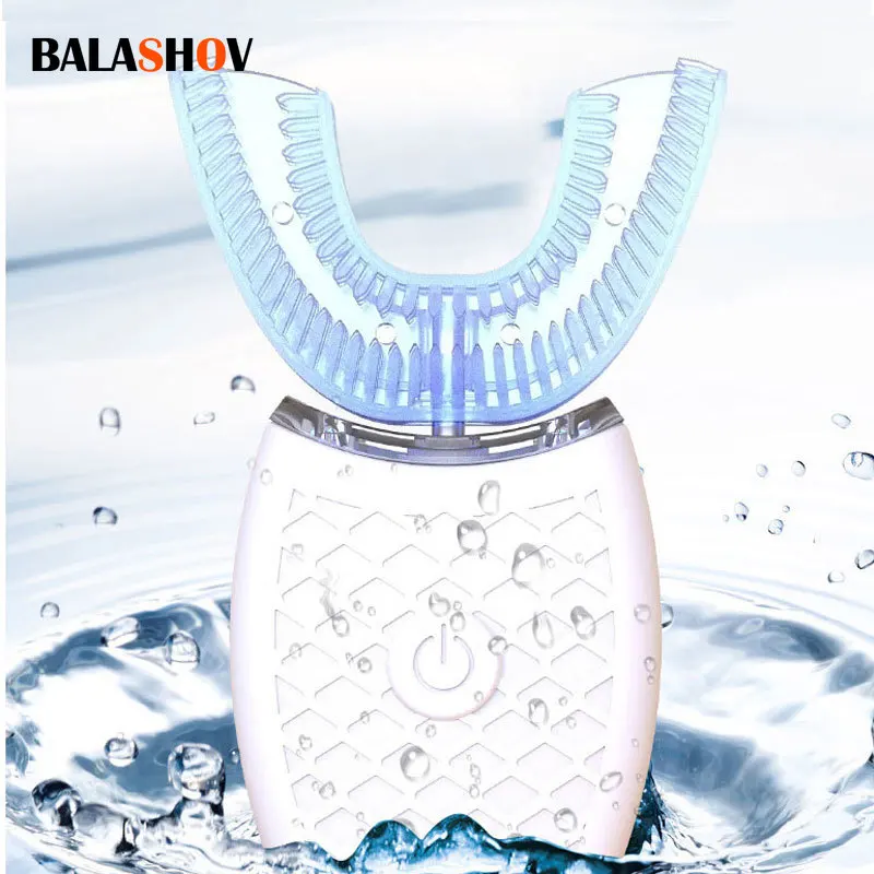 Cepillo de dientes tipo U, cabezal de silicona inteligente de 360 grados, cepillo de dientes eléctrico sónico, carga USB automática, resistente al agua