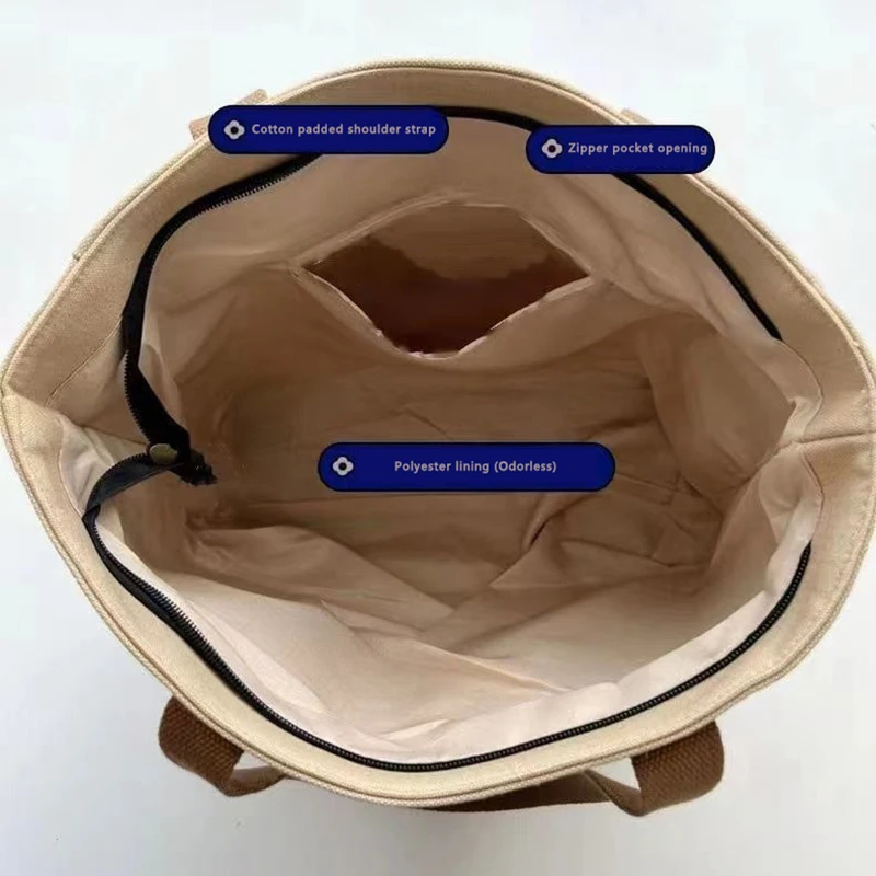 Bolso de mano de lona para mujer, bolsa de almacenamiento de 2 capas, gran capacidad, bolsa de transporte para ir al trabajo para estudiantes, bolsos de hombro portátiles, bolsa de compras - Imagen 4