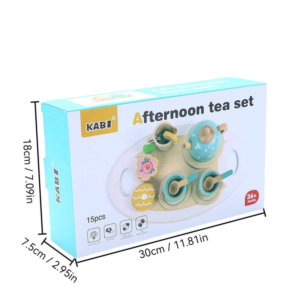 Juego de té de la tarde de simulación de madera para niños, juguete para juego de imitación, juego de rol de aprendizaje de comida, juguetes educativos para edades tempranas para niños pequeños G - Imagen 5