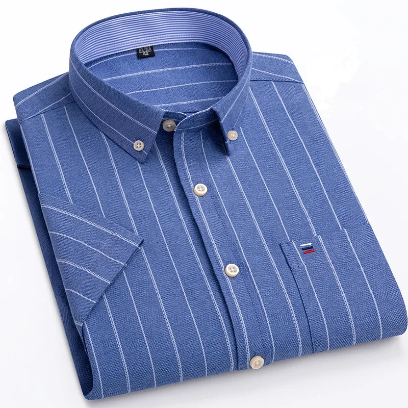 Camisa de manga corta de algodón Oxford de alta calidad para homb - Imagen 3