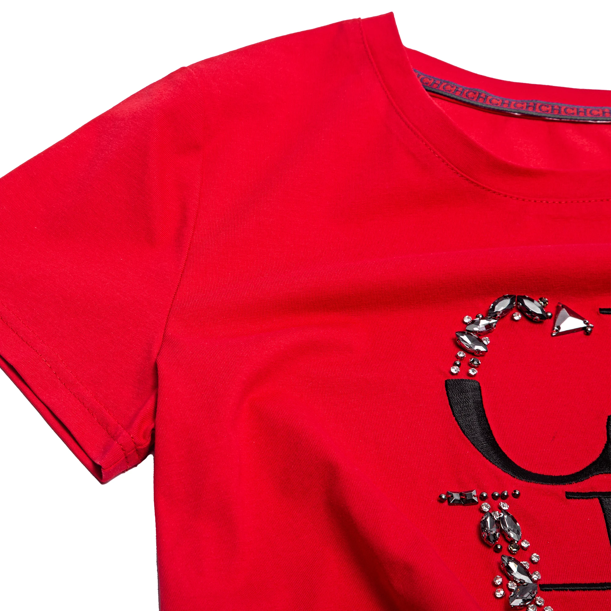 CHCH-Camiseta para mujer, Top informal bordado a mano de industria pesada, ropa sencilla de manga corta con cuello redondo, 2025 - Imagen 5