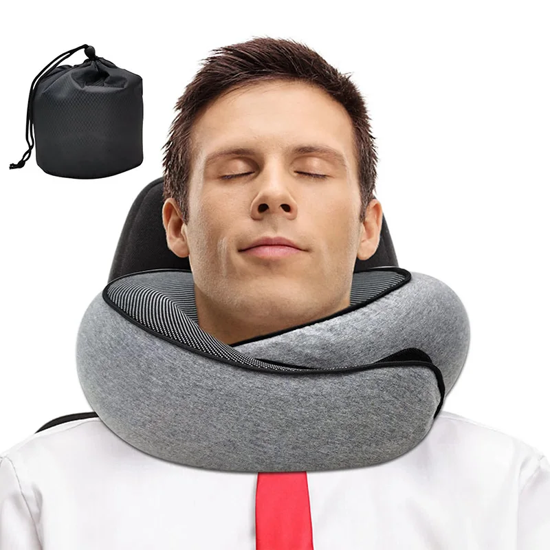 Almohada de viaje para el cuello, almohada en forma de U de espuma viscoelástica, soporte para el cuello de viaje estilo caracol, almohadas para dormir suaves ajustables portátiles para romper el mediodía