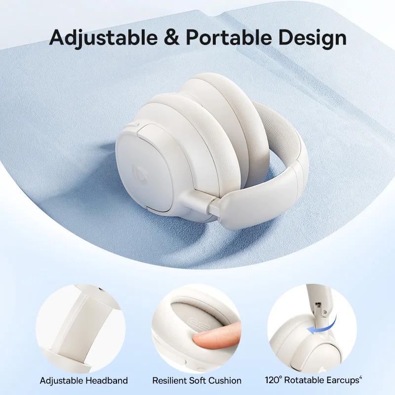 Auriculares Inalámbricos Baseus Bass EH10 NC con Bluetooth 6.0, Cancelación de Ruido de 45 dB, Auriculares Supraaurales con Audio Espacial, 80 Horas de Duración - Imagen 5