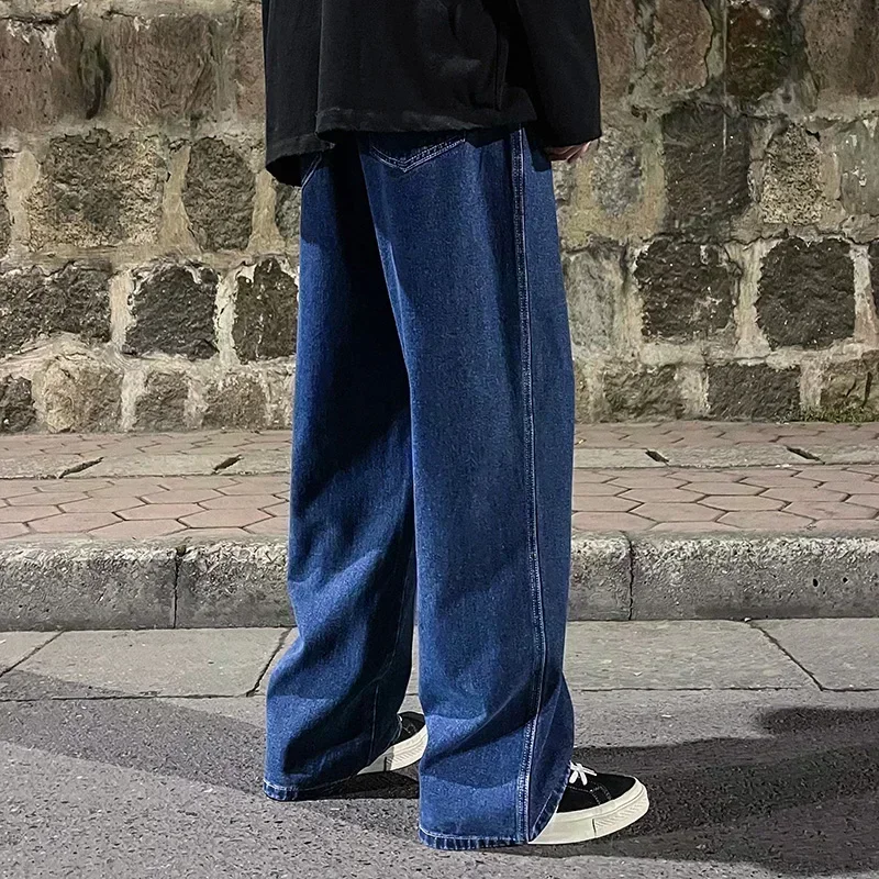Ropa nueva de calle para hombre, pantalones vaqueros holgados de estilo coreano a la moda, pantalones de pierna ancha rectos holgados, ropa de marca para hombre, negro, azul claro, 2026 - Imagen 6