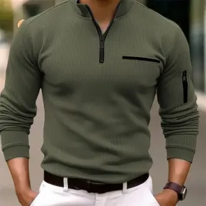 Nueva Camisa Polo de Manga Larga para Hombre, Estilo Retro Deportivo, Casual, de Lujo Ligero, con Cierre de Cremallera y Rayas, para Actividades al Aire Libre