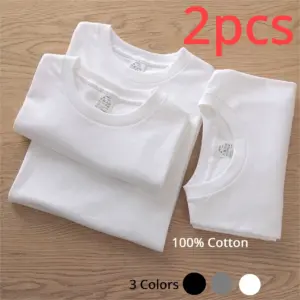 Camisetas lisas de algodón 100% para hombre y mujer, camisetas blancas de manga corta, camiseta informal holgada y transpirable con cuello redondo, Tops para parejas, 2 uds.
