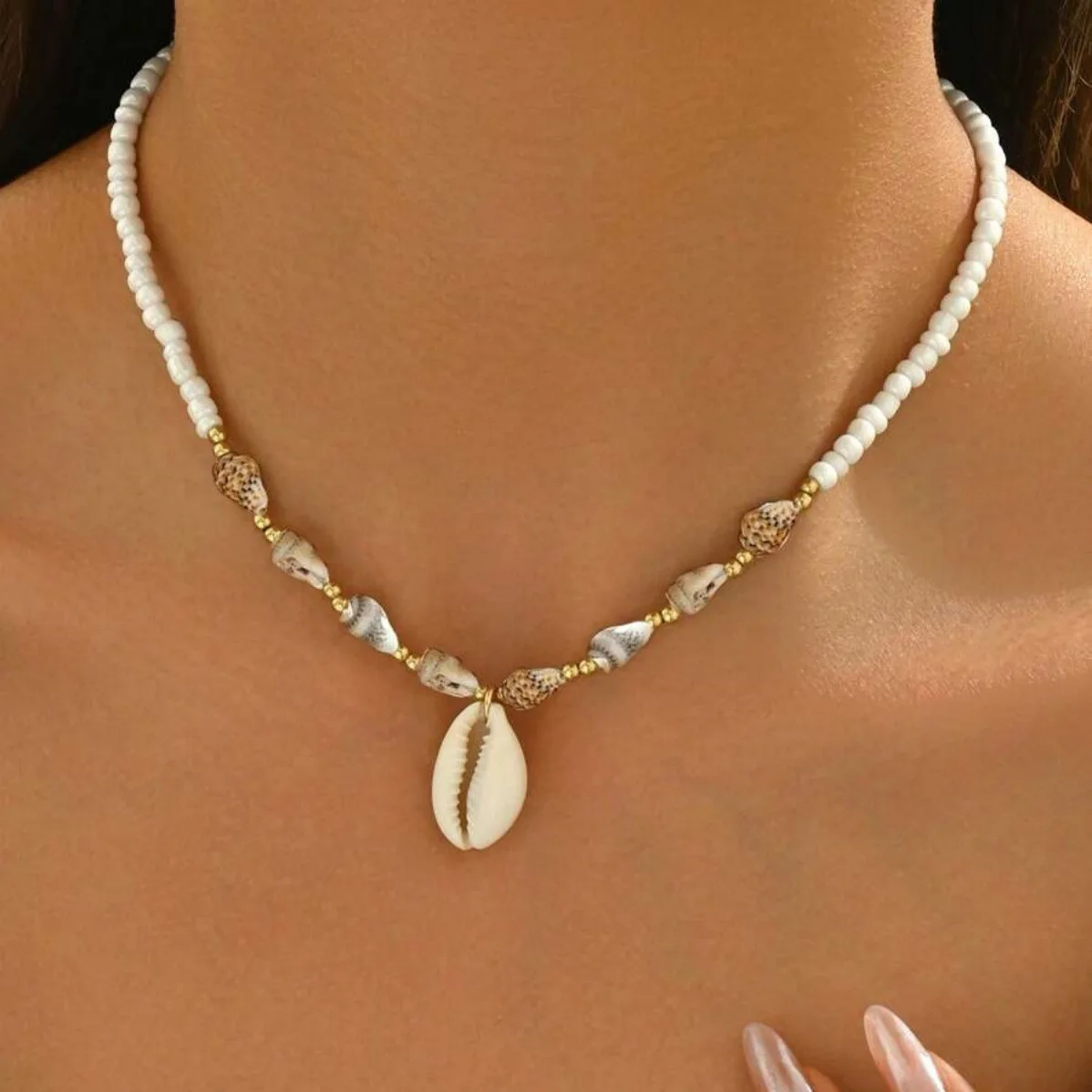 Collar bohemio de cuentas de concha de playa para mujer, Gargantilla con colgante de estrella de mar de estilo océano de verano, joyería para fiesta de vacaciones - Imagen 5
