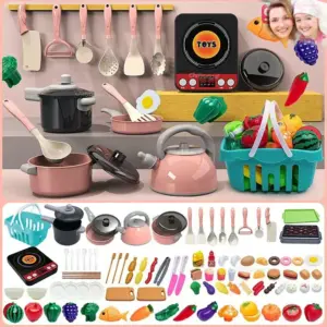 Juego de juguetes de cocina para niños, Kit de accesorios de cocina con ollas, comida de imitación, juguete de cocina, regalo para niños pequeños, 92/86/69/59 Uds.