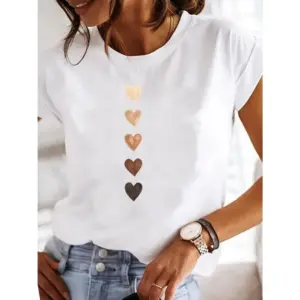 Camiseta con estampado de corazón de amor para mujer, camisetas divertidas Y2K con cuello redondo, ropa informal de los años 90