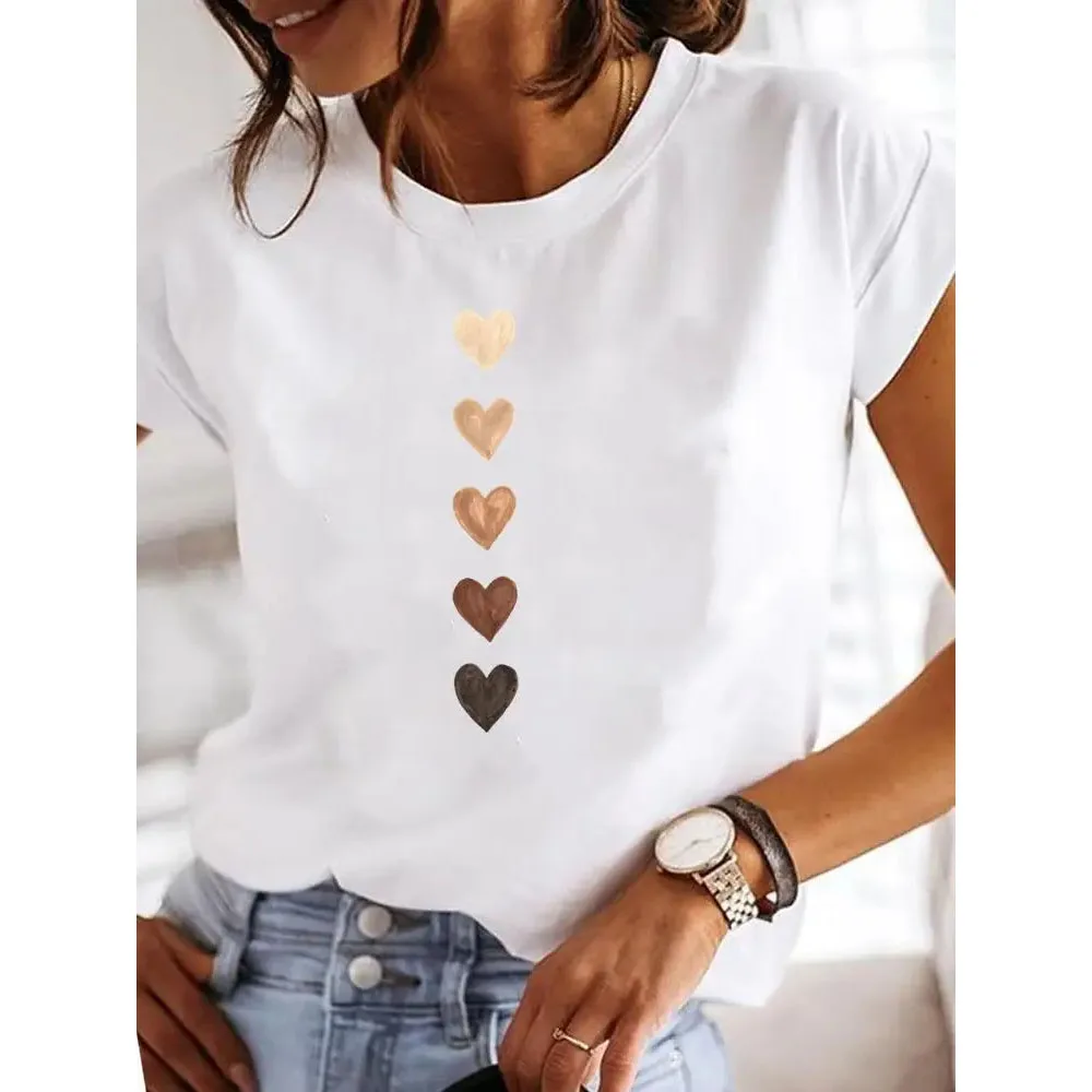Camiseta con estampado de corazón de amor para mujer, camisetas divertidas Y2K con cuello redondo, ropa informal de los años 90