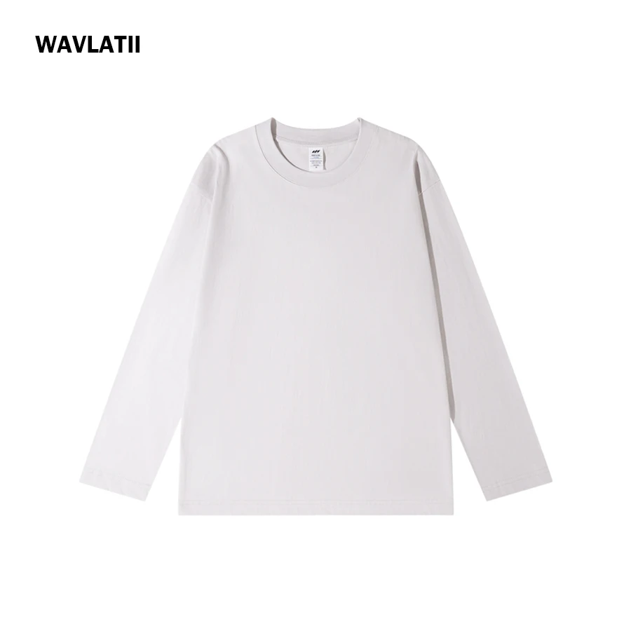 WAVLATII Nuevas camisetas de manga larga para mujer, color azul, 230 GSM, informales, holgadas, para dama, lisas, básicas, blancas, negras, WLT2470 - Imagen 6