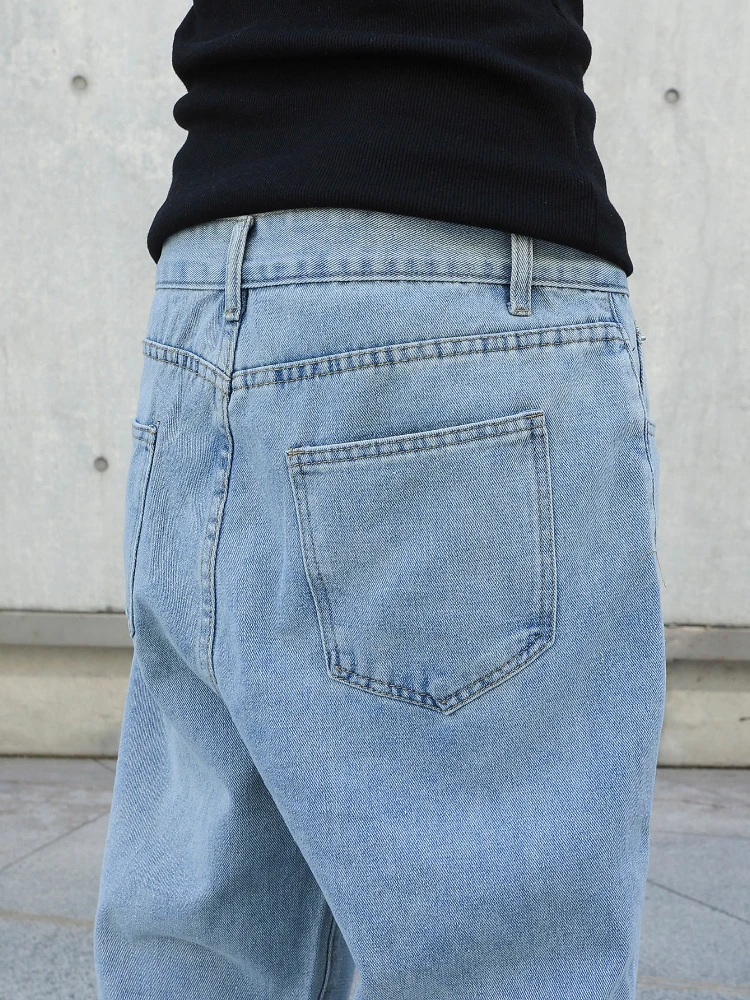 Primavera otoño hombres pantalones vaqueros holgados rectos de gran tamaño pantalones vaqueros casuales sueltos ropa de calle de Color sólido moda Y2k pantalones de pierna ancha - Imagen 5